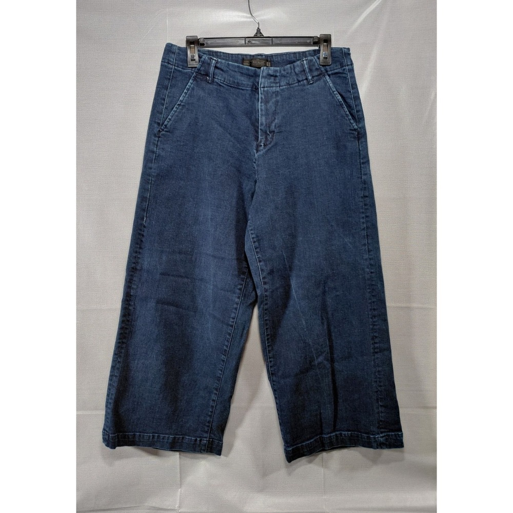 Zara Trafaluc Cropped Wide Leg Jeans Women's Sz 10 High‎ Waisted Dark Wash Denim